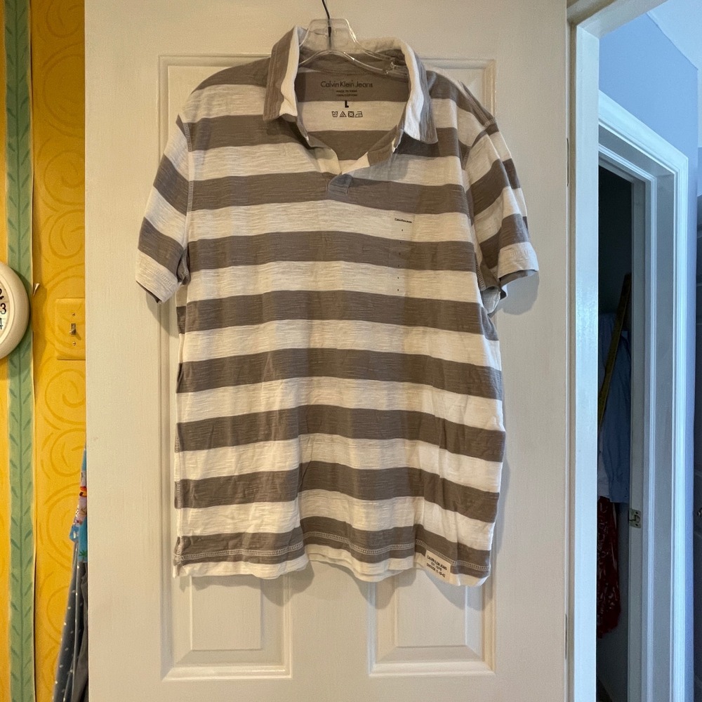 Calvin Klein Jeans Men Striped Polo Shirt Casual Short Sleeve Cotton Size‎ L - Picture 5 of 9